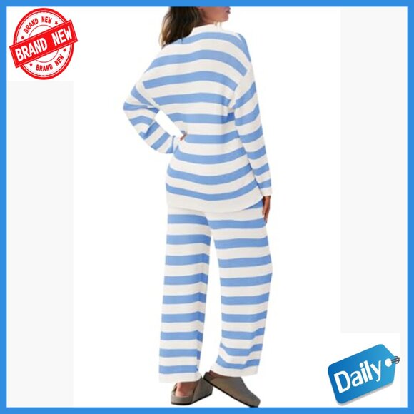 Striped Lounge Set with Pockets, Oversized Top and Wide Leg Pants - Picture 3 of 7